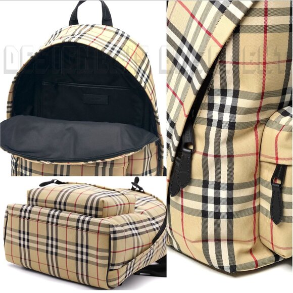BURBERRY black Leather trim JETT beige Archive Vintage Check nylon zip Backpack - Picture 7 of 12